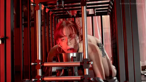 Machine fucked in slave cage for Rose